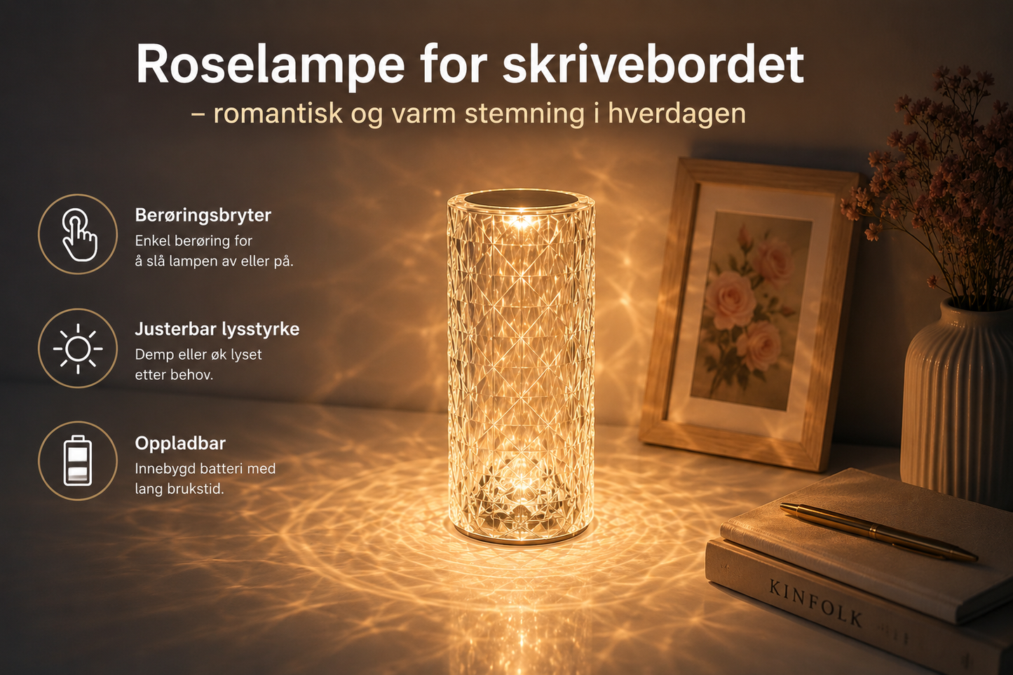 Crystal RGB Diamantlampe med Touch-kontroll