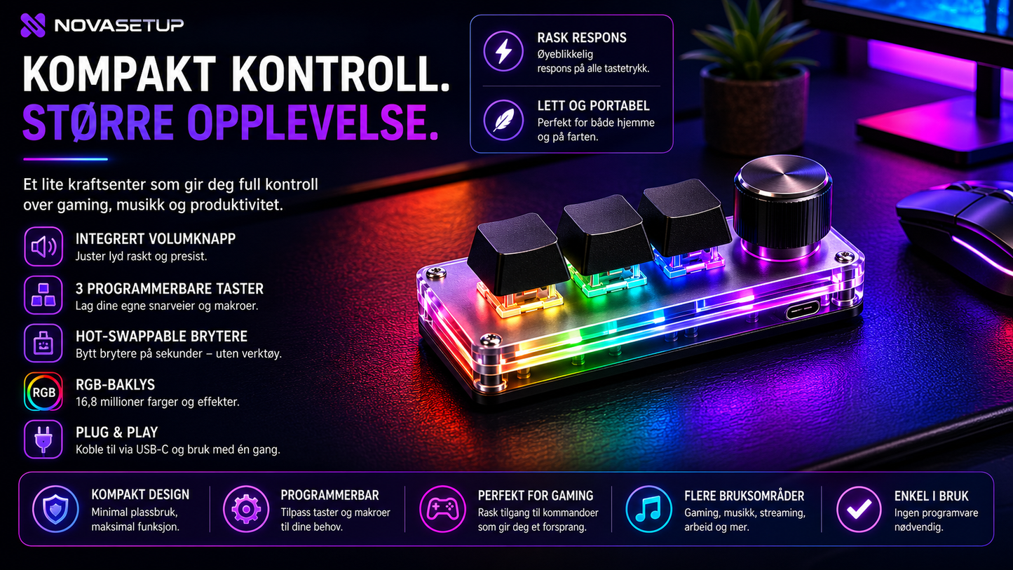 RGB Makrotastatur med Volumknapp – Gaming og Streaming