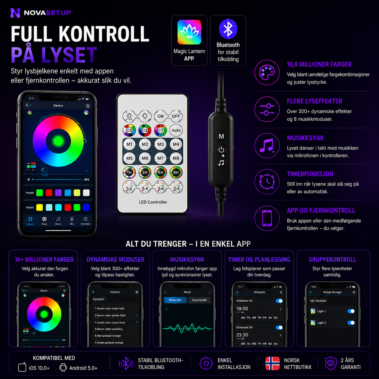 RGB Lysbjelker for Gaming Setup – Smart App-kontroll