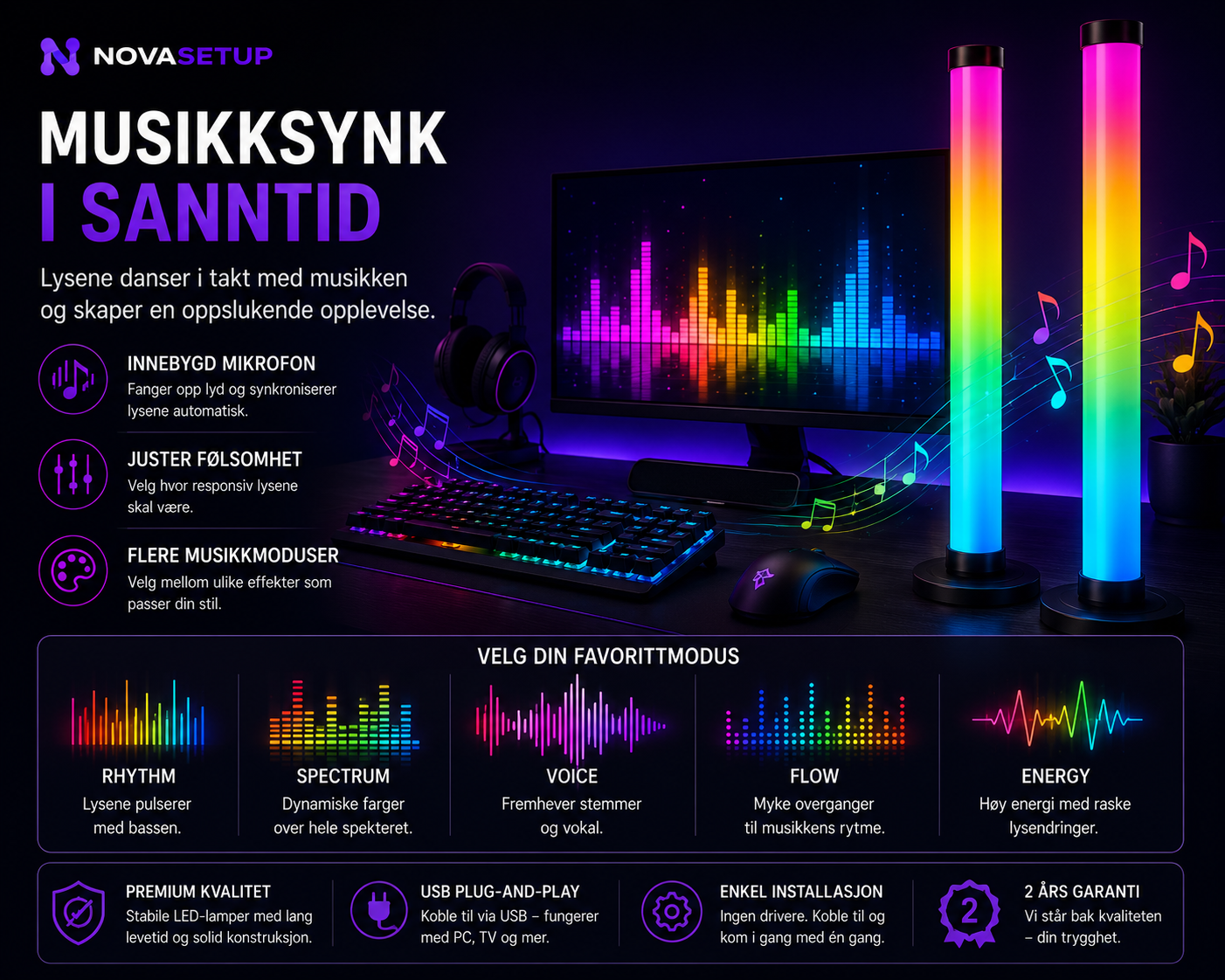 RGB Lysbjelker for Gaming Setup – Smart App-kontroll