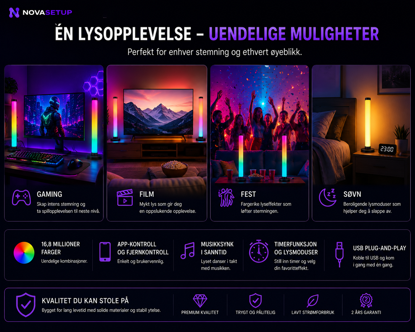 RGB Lysbjelker for Gaming Setup – Smart App-kontroll