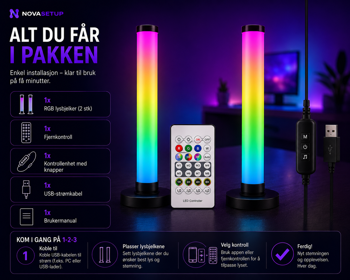RGB Lysbjelker for Gaming Setup – Smart App-kontroll