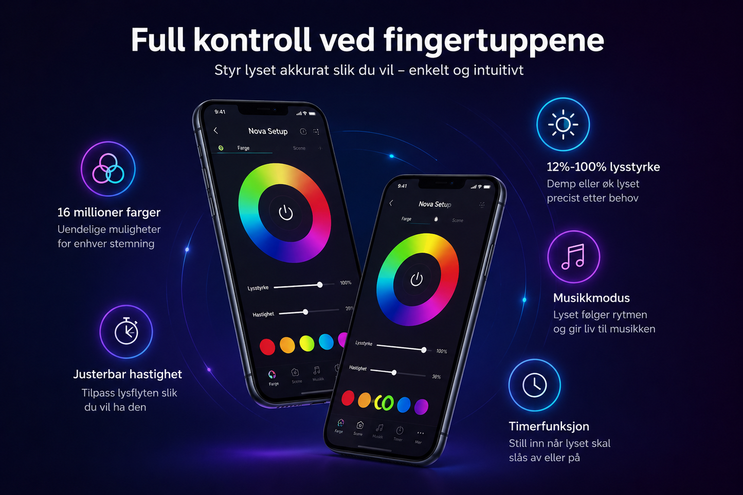 5M RGB LED-lyslist – Bluetooth og Musikksync