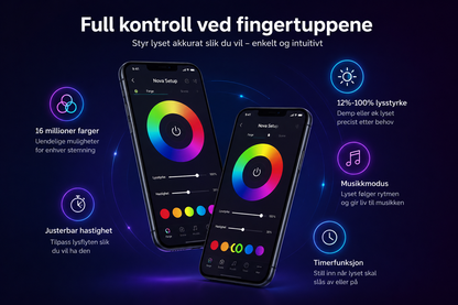 5M RGB LED-lyslist – Bluetooth og Musikksync