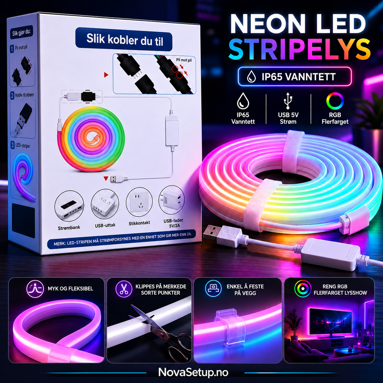 3M RGB LED-lyslist – Gaming & Skrivebord