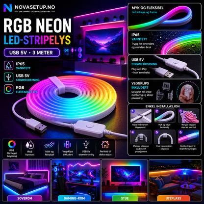 3M RGB LED-lyslist – Gaming & Skrivebord