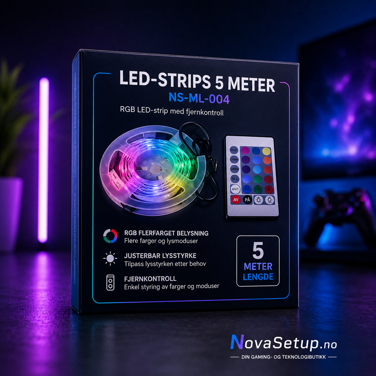 5M RGB LED-lyslist – Bluetooth og Musikksync