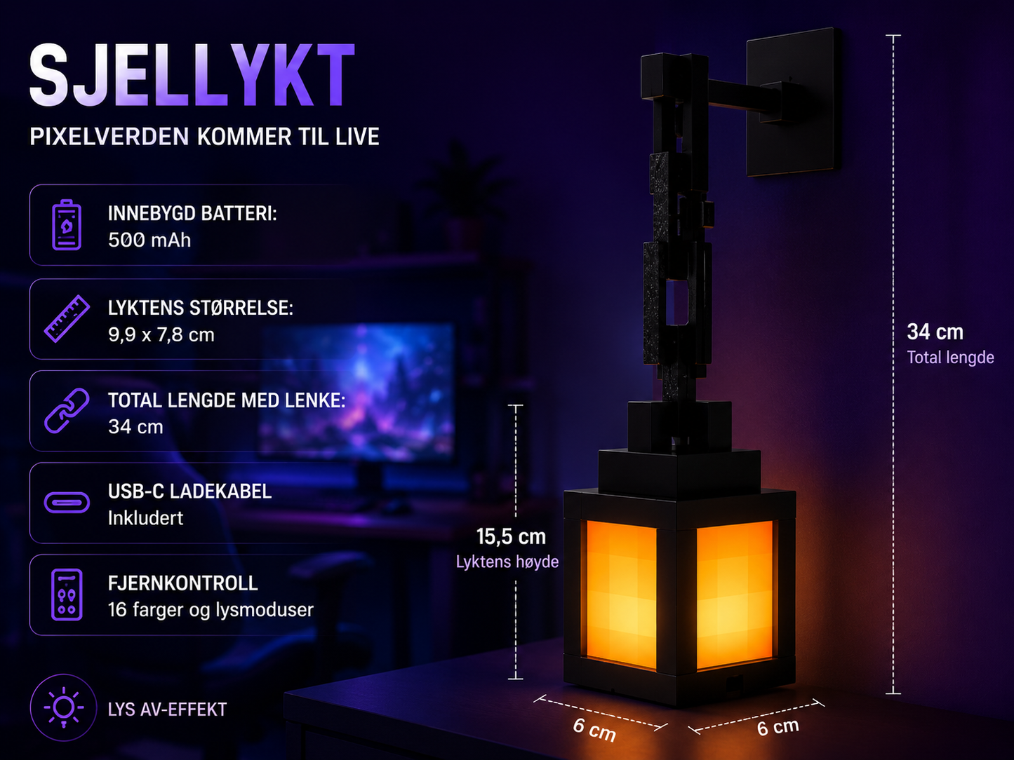 RGB Pixel Lanterne – Retro Gaming Dekorlampe