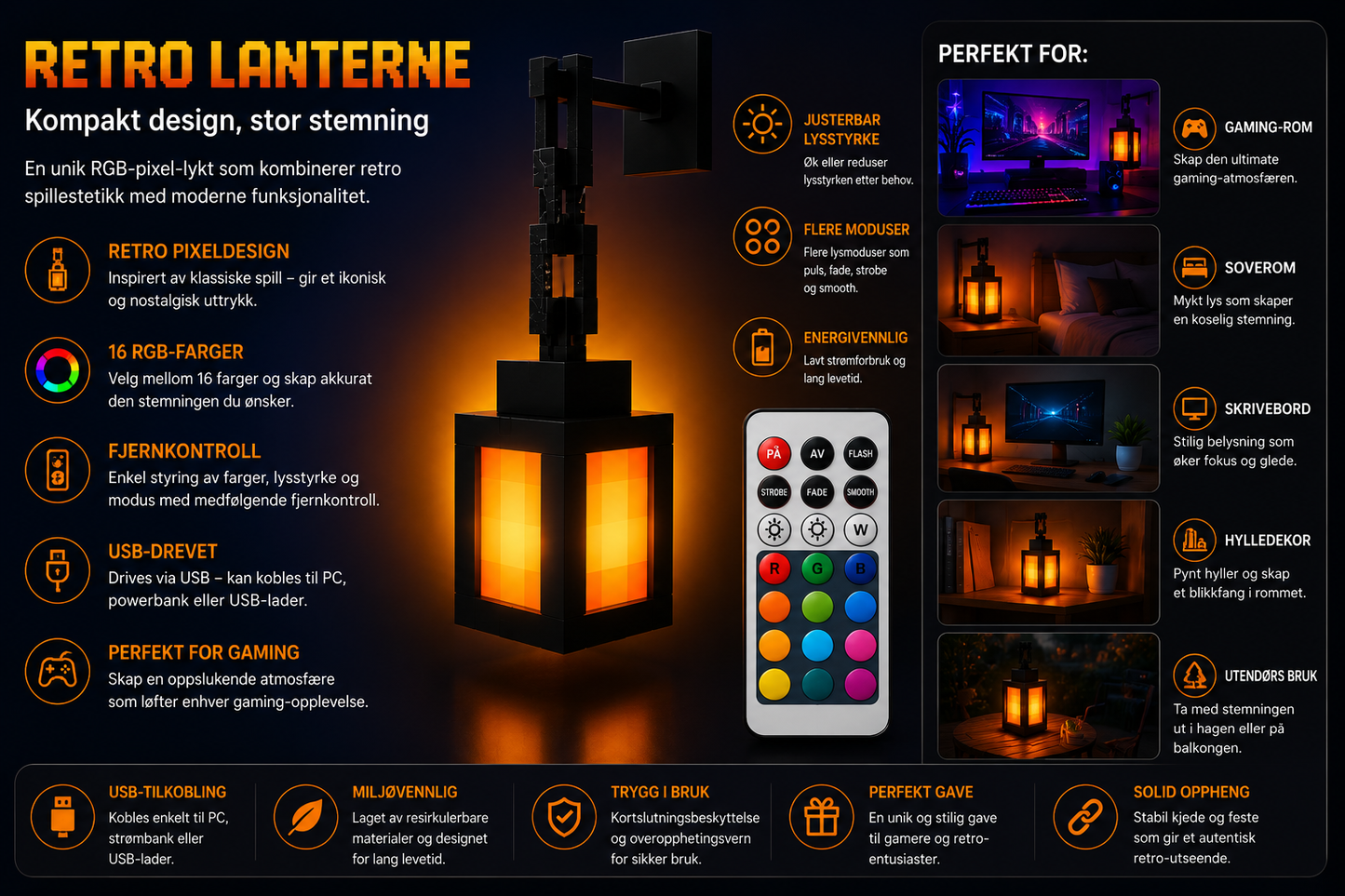 RGB Pixel Lanterne – Retro Gaming Dekorlampe