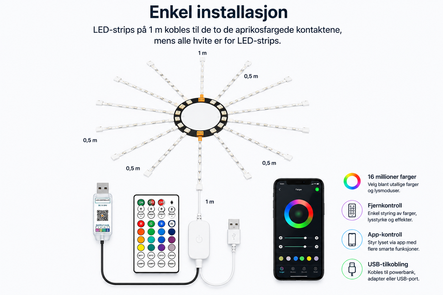 RGB Fyrverkslampe med Bluetooth og Musikksync