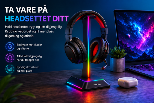 RGB Headsetstativ med USB-porter – Gaming Setup