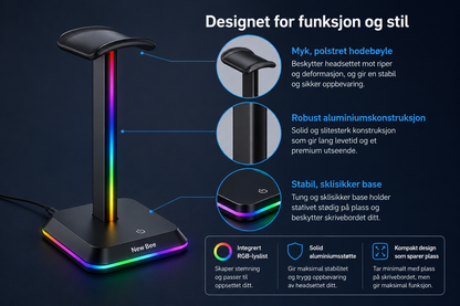 RGB Headsetstativ med USB-porter – Gaming Setup