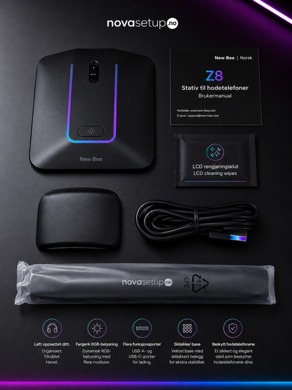 RGB Headsetstativ med USB-porter – Gaming Setup