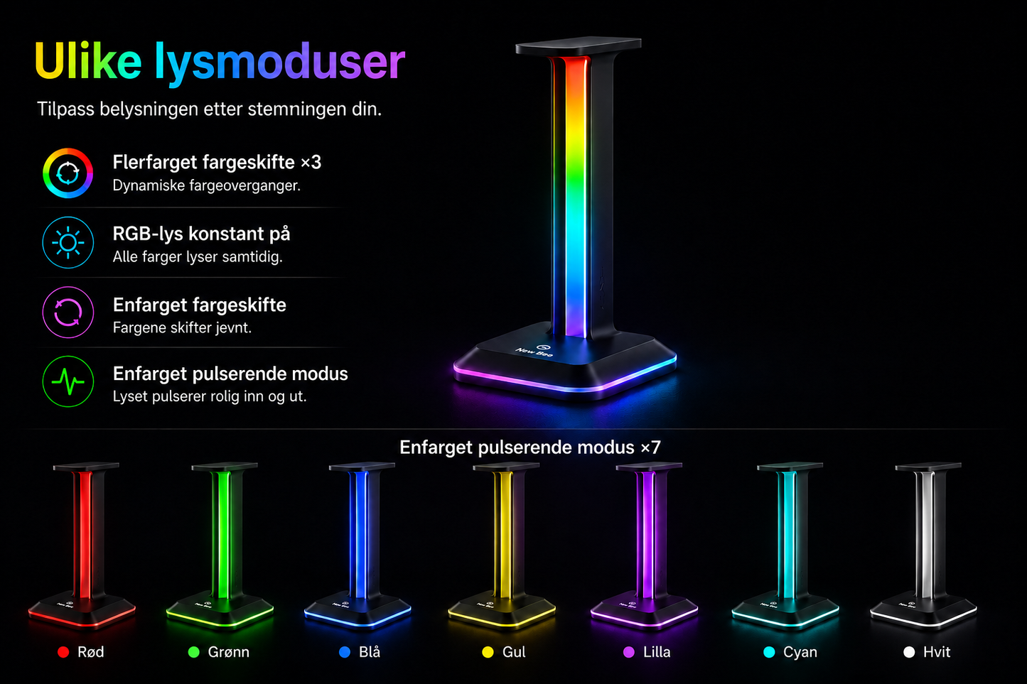 RGB Headsetstativ med USB-porter – Gaming Setup