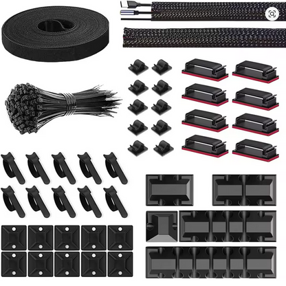 146 svarte kabelklips – Minimalistisk Setup-organizer