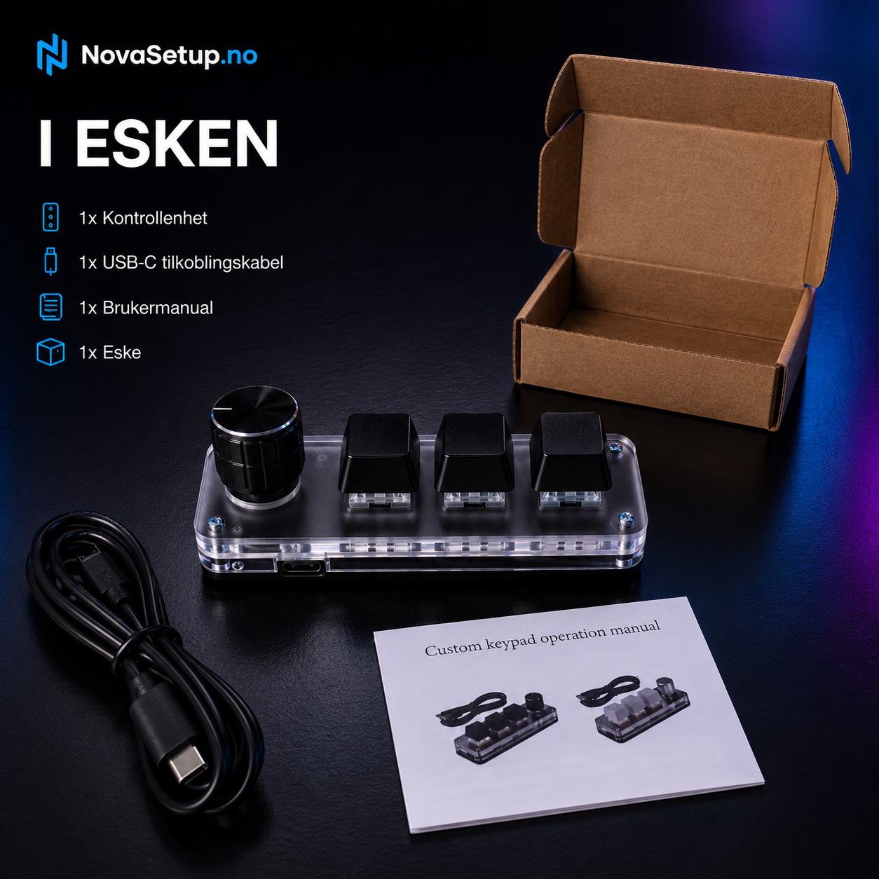 RGB Makrotastatur med Volumknapp – Gaming og Streaming