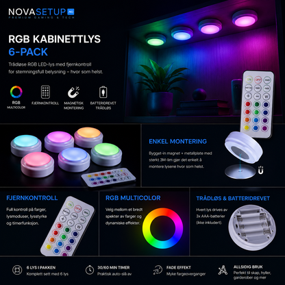 RGB Skaplyspakke 6-pack med fjernkontroll – Trådløs
